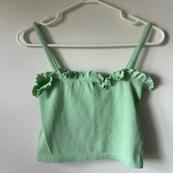 Zara Green Ruffled Tank Top - Picture 1 of 4
